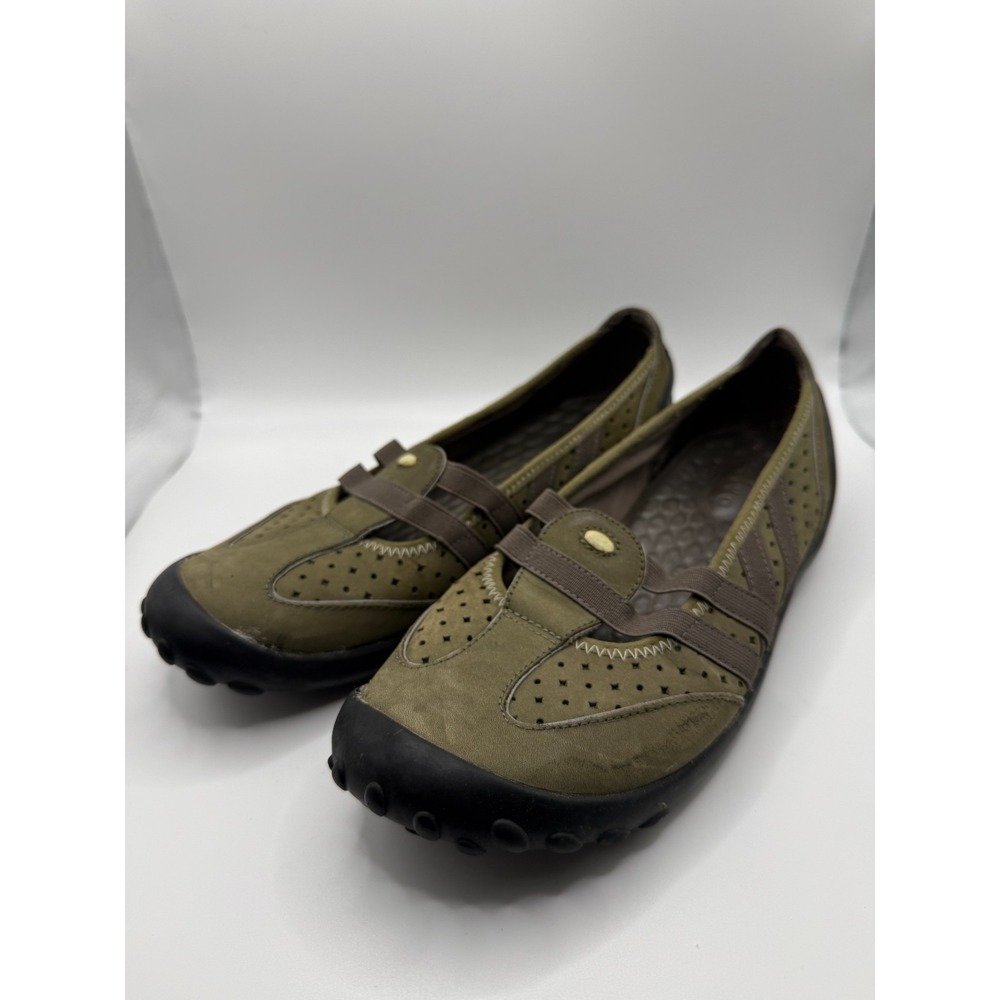 Privo by Clarks Womens US 8M Olive Green Black Perforated Leather Slip On Shoes